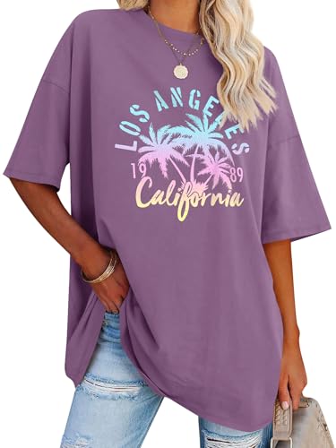 Dresswel Oversized T Shirt Damen Los Angeles California Brief drucken Vintage T-Shirt Kurzarm Rundhals Sommer Oberteile Lose Bluse Lang Tunika Top für Teenager Mädchen Dresswel Oversized T Shirt Damen Los Angeles California Brief drucken Vintage T-Shirt Kurzarm Rundhals Sommer Oberteile Lose Bluse Lang Tunika Top für Teenager Mädchen von Dresswel