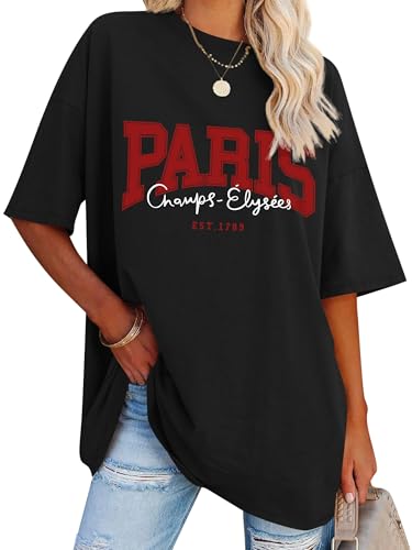Dresswel Oversized T Shirt Damen Paris Brief drucken Vintage T-Shirt Kurzarm Rundhals Sommer Oberteile Lose Bluse Lang Tunika Top für Teenager Mädchen Dresswel Oversized T Shirt Damen Paris Brief drucken Vintage T-Shirt Kurzarm Rundhals Sommer Oberteile Lose Bluse Lang Tunika Top für Teenager Mädchen von Dresswel