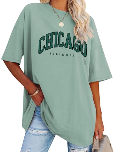 Dresswel Oversized T Shirt Damen Vintage Chicago 1966 Druck T-Shirt Kurzarm Rundhals Oversize Tshirts Lose Tops Longshirts Oberteile Bluse für Frauen Teenager Mädchen von Dresswel