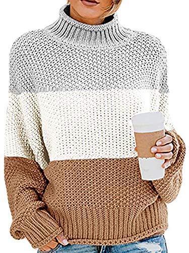 Dresswel Pullover Damen Elegant Rollkragenpullover Strickpullover Grobstrickpullover Lose Strickpulli Langarm Pulli Oberteile von Dresswel