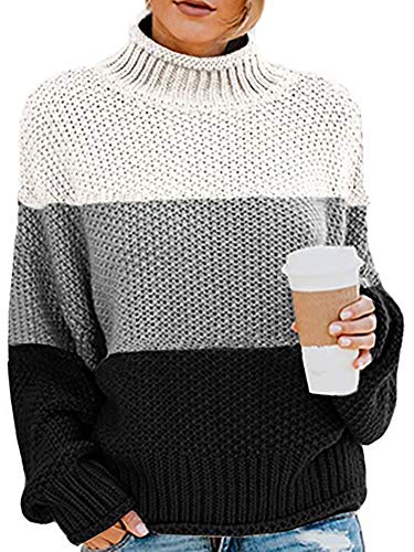 Dresswel Pullover Damen Elegant Rollkragenpullover Strickpullover Grobstrickpullover Lose Strickpulli Langarm Pulli Oberteile von Dresswel