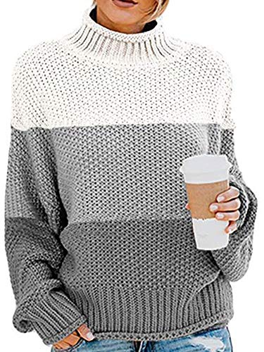 Dresswel Pullover Damen Elegant Rollkragenpullover Strickpullover Grobstrickpullover Lose Strickpulli Langarm Pulli Oberteile von Dresswel