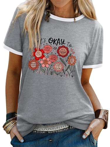 Dresswel Tshirt Damen Vintage Botanischer Blumen Gärtner T-Shirt Wildblumen Grafik Tees Rundhals Kurzarm Sommer Shirts Tops für Gartenliebhaber von Dresswel