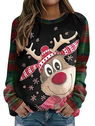 Dresswel Weihnachtspullover Damen Lustig Weingläser Rudolph Rentier Weihnachtsbaum Druck Weihnachten Langarmshirt Weihnachts Tops Xmas Pullover Teenager Mädchen von Dresswel