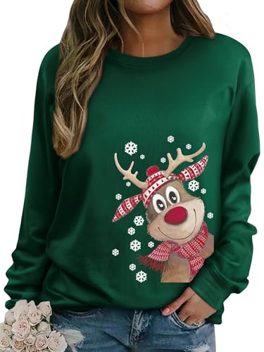 Dresswel Weihnachtspullover Damen Merry Christmas Sweatshirt Lustig Rudolph Rentier Druck Baumwolle Weihnachten Weihnachts Xmas Pullover Weihnachtspulli Teenager Mädchen von Dresswel