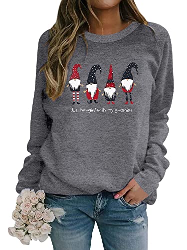 Dresswel Weihnachtspullover Damen Merry Christmas Sweatshirt Lustig Zwerge Druck Baumwolle Weihnachten Pullover Weihnachts Tops Xmas Weihnachtspulli Teenager Mädchen von Dresswel