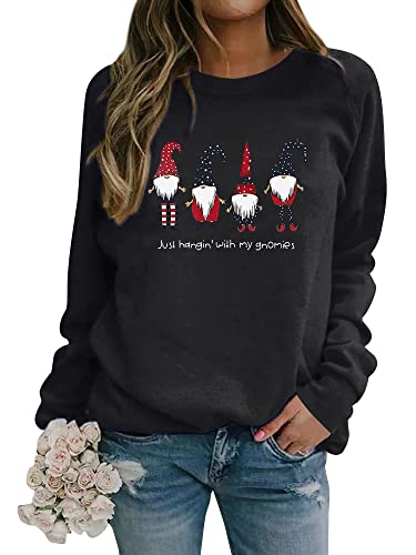 Dresswel Weihnachtspullover Damen Merry Christmas Sweatshirt Lustig Zwerge Druck Baumwolle Weihnachten Pullover Weihnachts Tops Xmas Weihnachtspulli Teenager Mädchen von Dresswel