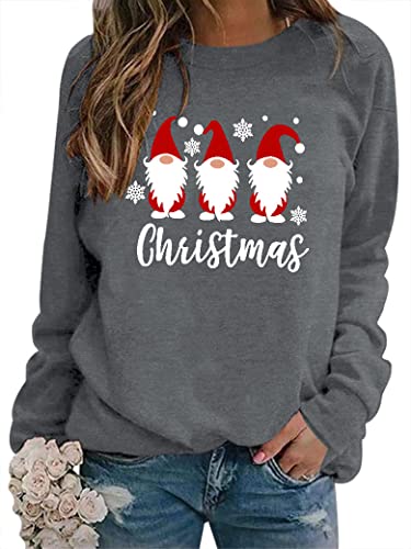 Dresswel Weihnachtspullover Damen Merry Christmas Sweatshirt Lustig Zwerge Druck Baumwolle Weihnachten Pullover Weihnachts Tops Xmas Weihnachtspulli Teenager Mädchen von Dresswel