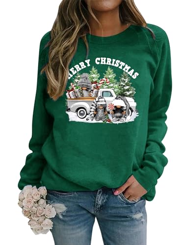 Dresswel Weihnachtspullover Damen Merry Christmas Sweatshirt Lustig Zwerge Druck Baumwolle Weihnachten Pullover Weihnachts Tops Xmas Weihnachtspulli Teenager Mädchen von Dresswel