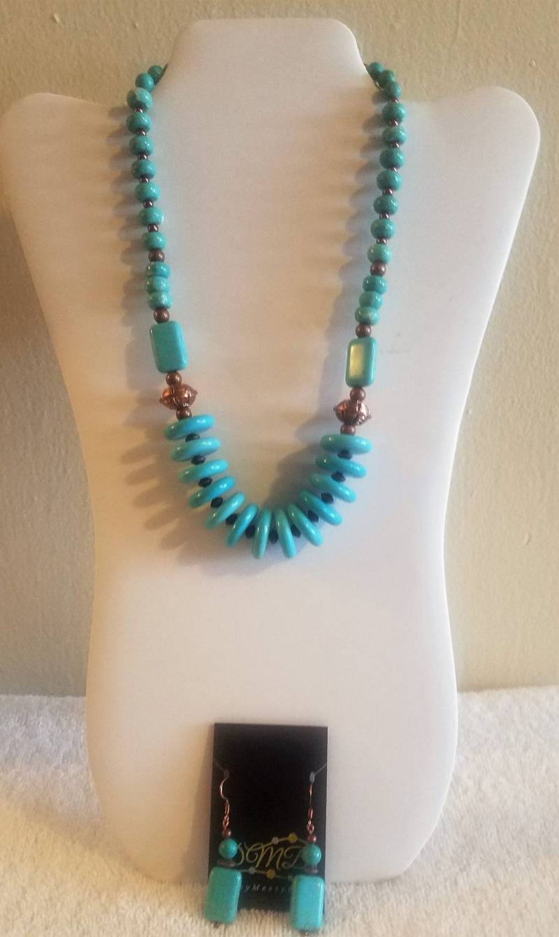 2Pc. Collier-Set - Türkis-Blau Mit Kupfer Akzente 2Pc. Collier-Set - Türkis-Blau Mit Kupfer Akzente von DressyMessyBeads