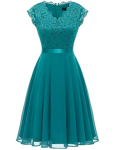 Dressystar Cocktailkleid Damen Elegant für Hochzeit A Linie Sommerkleid Abiballkleid Kurz Festliches Kleid Pfauengrün XL von Dressystar