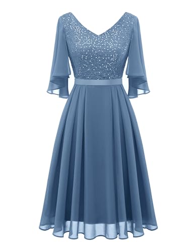 Dressystar Cocktailkleid Damen Festkleid a Linie Kleid Abendkleider Elegant für Hochzeit Blau Aup7090 Greyblue S von Dressystar