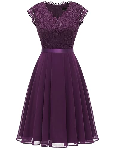 Dressystar Cocktailkleid Elegant Hochzeit A Linie Abendkleid Damen Knielang Chiffon Abschlusskleid Kurz Grape L von Dressystar
