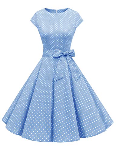 Dressystar DS1956 Kleid Audrey Hepburn, klassisch, Vintage, 50er und 60er Jahre Stil mit Ärmeln, Blau - Sky Blue, X-Large von Dressystar