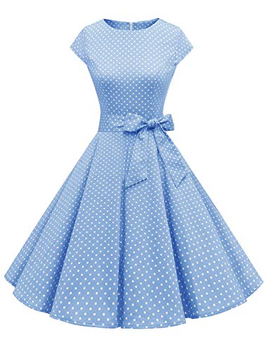 Dressystar DS1956 Kleid Audrey Hepburn, klassisch, Vintage, 50er und 60er Jahre Stil mit Ärmeln, Blau - Sky Blue, XXXL von Dressystar