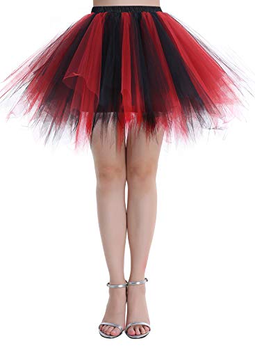 Dressystar LXQC Petticoats Minirock Kurz Unterrock Tutu Unregelmäßig Tüll Damen Mädchen Ballettrock Multi-Schichten Schwarz Rot L von Dressystar