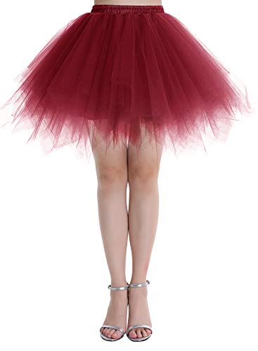 Dressystar LXQC Petticoats Minirock Kurz Unterrock Tutu Unregelmäßig Tüll Damen Mädchen Ballettrock Multi-Schichten Weinrot XL von Dressystar