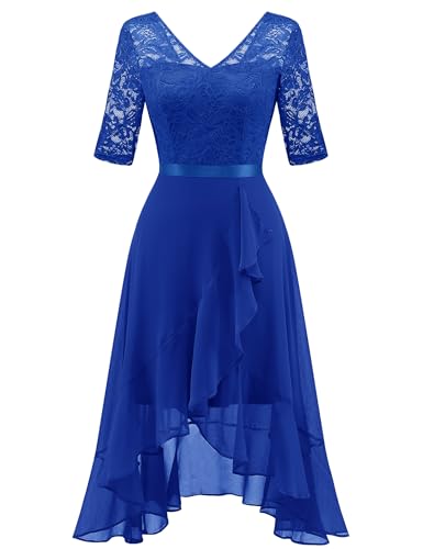 Dressystar Damen Abendkleid Elegant V Ausschnitt Kleid Kurz Ärmel Festlich Cocktailkleid Ballkleider Silvester Royalblau L von Dressystar