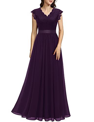 Dressystar Damen Abendkleid Elegant für Hochzeit Spitze V-Ausschnitt Party Ballkleider Festlich Chiffonkleider Grape S Dressystar Damen Abendkleid Elegant für Hochzeit Spitze V-Ausschnitt Party Ballkleider Festlich Chiffonkleider Grape S von Dressystar