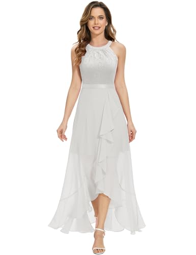 Dressystar Damen Abendkleid Lang Elegant für Hochzeit Brautkleider Hochzeitskleider Neckholder Ballkleider Weiß L von Dressystar