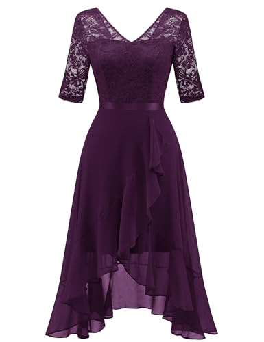 Dressystar Damen Abendkleid Lang Elegant für Hochzeit Vokuhila Kleid Festlich Cocktailkleid Weihnachten Silvester Grape L von Dressystar