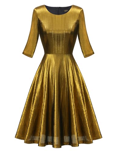 Dressystar Damen Abendkleider Elegant Glitzer Kurz Abschlussballkleid 3/4 Ärmel Cocktailkleid Festlich Kleid Gold L von Dressystar