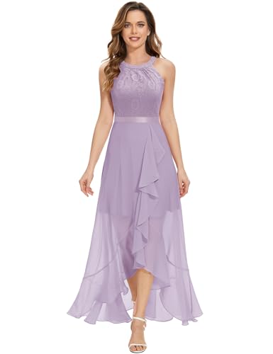 Dressystar Damen Abendkleider Elegant für Hochzeit Brautjungfernkleider Lang Chiffon Ärmellos Spitzenkleid Lavendel L von Dressystar