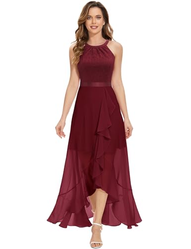 Dressystar Damen Abendkleider Elegant für Hochzeit Neckholder Maxi Brautkleid Jugendweihes Festliches Partykleid Dunkelrot L von Dressystar