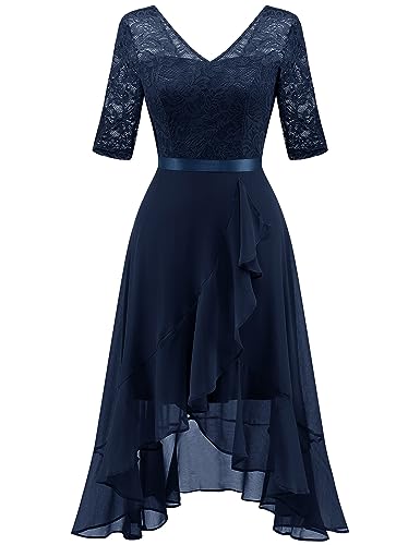 Dressystar Damen Abendkleider Elegant für Hochzeit V-Ausschnitt Cocktailkleid Knielang Sommerkleider Ballkleid Marineblau L von Dressystar