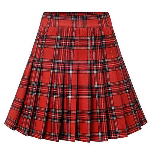 Dressystar Damen Kariert Faltenrock Schulmädchen Basic Karo Tartan Mini Gefaltet Rock Rot Plaid L von Dressystar