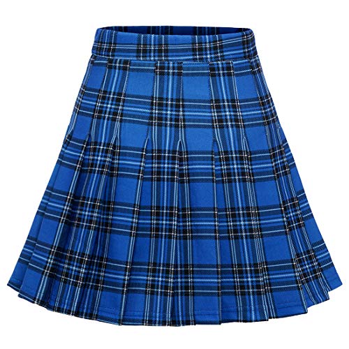 Dressystar Damen Kariert Faltenrock Schulmädchen Basic Karo Tartan Mini Gefaltet Rock Royalblau Plaid XXL von Dressystar