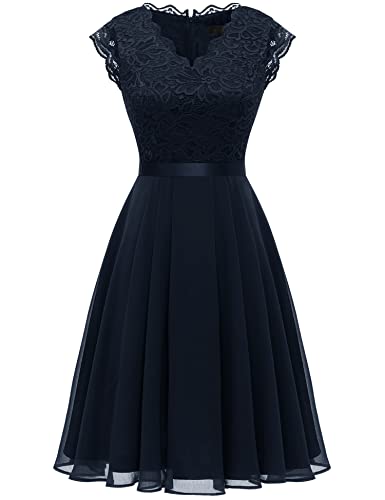 Dressystar Damen Cocktailkleid Elegant Hochzeit Knielang Abendkleider Brautjungfernkleider Kurz Chiffon Marineblau XL von Dressystar