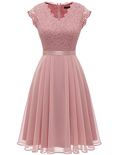 Dressystar Spitzen Cocktailkeid Elegant für Hochzeit Knielang Festlich Abendkleider Kurz AUP2050 Blush 2XL von Dressystar