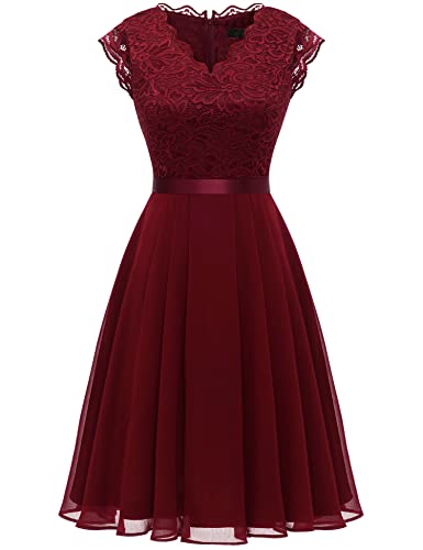 Dressystar Damen Cocktailkleid V-Ausschnitt Festliche Kleider Abendkleider Elegant für Hochzeit Dunkelrot XL von Dressystar