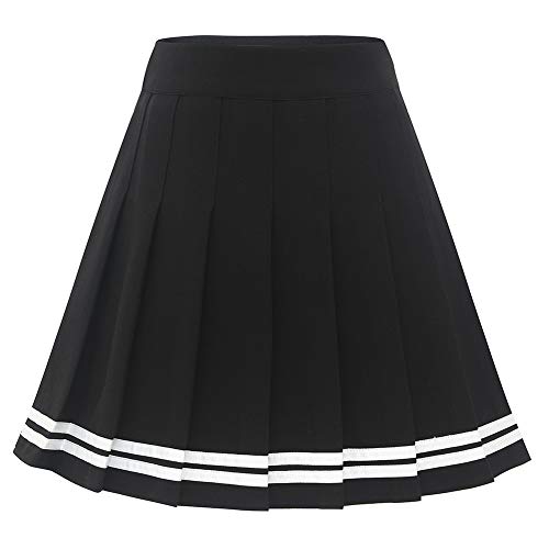 Dressystar Damen Dehnbar Faltenrock Schulmädchen Solide Skater Tennis Basic Mini Rock Schwarz Weiß Streifen XXL von Dressystar