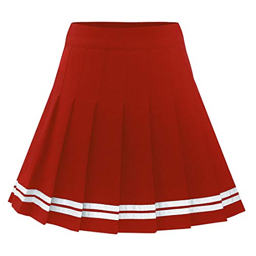 Dressystar Damen Dehnbar Faltenrock Schulmädchen Solide Skater Tennis Kurz Cheerleader Rock Rot Weiß Streifen L von Dressystar