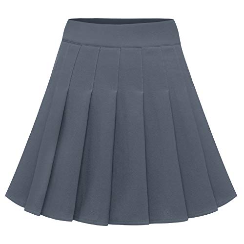 Dressystar Damen Dehnbar Faltenrock Schulmädchen Solide Vielseitige Kurz A-Linie Cosplay Rock Grau L von Dressystar