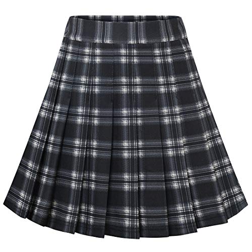 Dressystar Damen Dehnbar Gefaltet Faltenrock Schulmädchen Tartan Kurz Karierter Rock Schwarz Grau Grid M von Dressystar