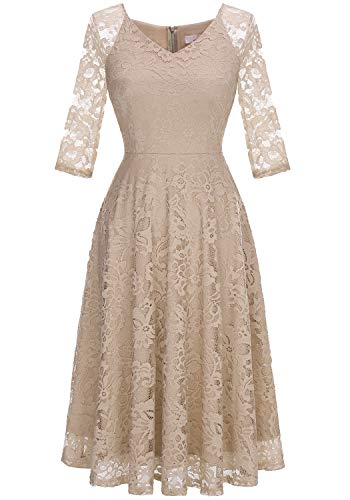 Dressystar Damen Elegant A-Linie Spitzenkleid Sommer Hochzeit Party Abendkleid Cocktailkleid Champagner XXL von Dressystar