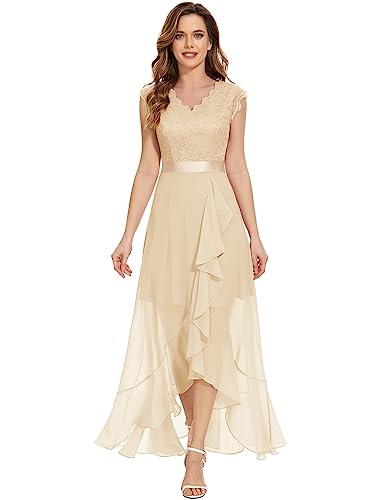 Dressystar Damen Elegant Abendkleider Hochzeit Brautjungfer Vokuhila Kleider Maxilang Prom Dress Partykleid Champagner M von Dressystar