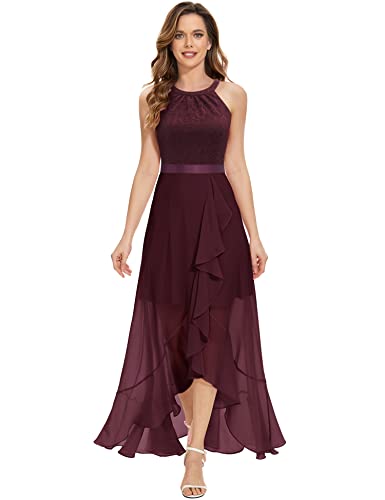 Dressystar Damen Elegant Abendkleider Hochzeit Neckholder Ballkleider Maxi Brautjunferkleid Rüschen Swing Saum Burgunderrot M von Dressystar