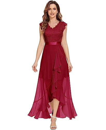 Dressystar Damen Elegant Abendkleider Hochzeit Party V-Ausschnitt Cocktailkleid Maxi Lang Brautjunferkleid Dunkelrot M von Dressystar