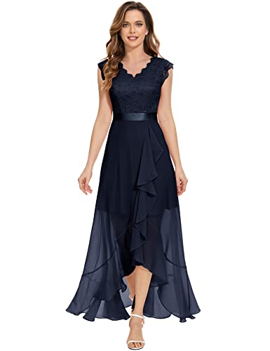 Dressystar Damen Elegant Abendkleider Hochzeit Party V-Ausschnitt Cocktailkleid Maxi Lang Brautjunferkleid Marineblau L von Dressystar