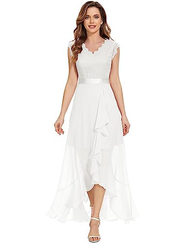 Dressystar Damen Elegant Abendkleider Hochzeit V-Ausschnitt Cocktailkleid Maxi Lang Brautkleid Standesamt Weiß L von Dressystar