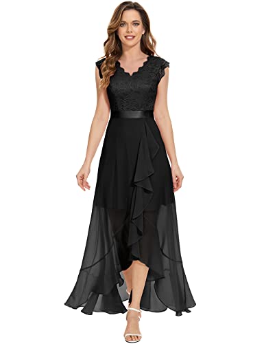 Dressystar Damen Elegant Abendkleider Maxi Abschlusskleid V-Ausschnitt A-Linie Cocktailkleid Spitzenkleider Schwarz L von Dressystar