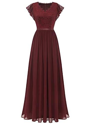 Dressystar Damen Elegant Abschlussballkleid Lang Maxi Chiffon Festlich Partykleid Burgunderrot M von Dressystar