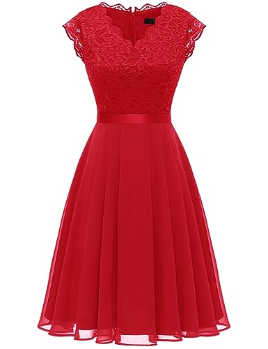 Dressystar Damen Elegant Cocktailkleid Knielang Abendkleider Festliches Kleid Kurz Abschlussballkleid Rot XL von Dressystar