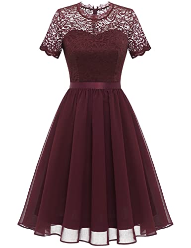 Dressystar Damen Elegant Cocktailkleid Weihnachten Kleider Spitze Chifon Brautmutterkleider Hochzeit LF22 Burgund XXL von Dressystar