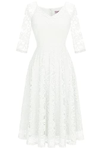 Dressystar Damen Abendkleider Elegant für Hochzeit Cocktailkleid Lang Ärmel Standesamtkleid Weiß 3XL von Dressystar