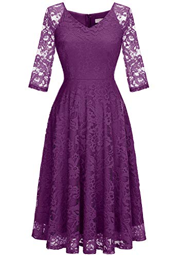 Dressystar Damen Spitzenkleider Festlich Hochzeitsgast Cocktail Kleider A-Linie Sommerkleid Purple 3XL von Dressystar